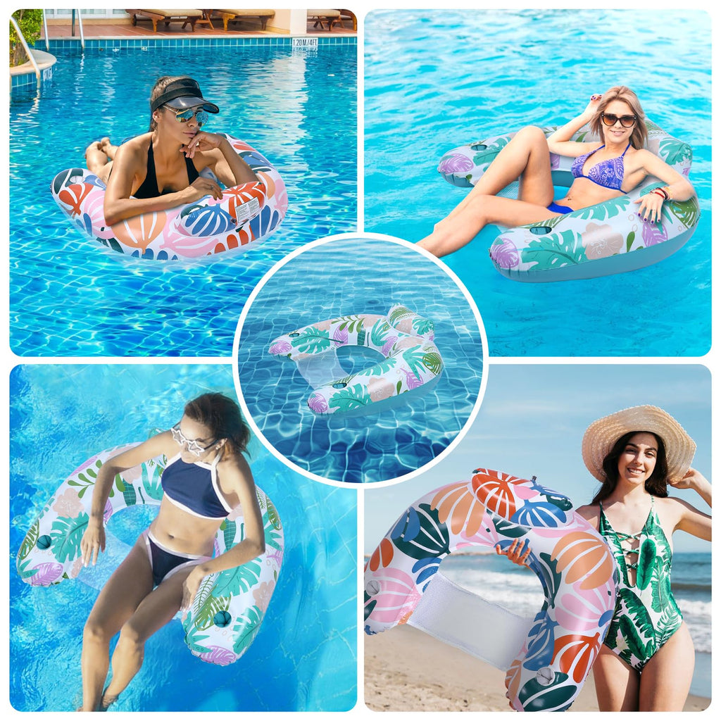 2 Pack Inflatable Pool Float Chair with Cup Holder W826637
