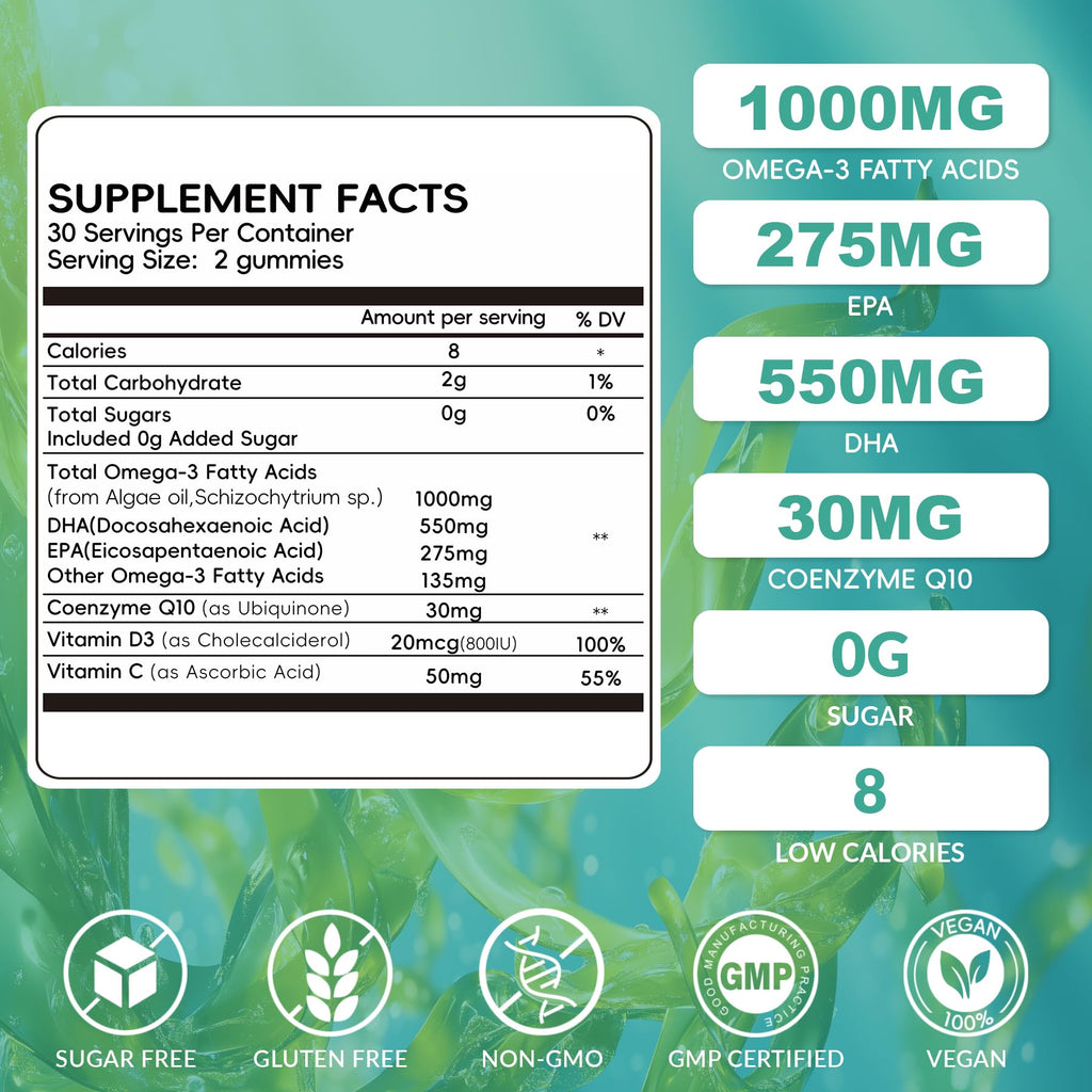 Vegan Omega-3 Algae Oil Softgels with DHA & EPA, 120 Softgels N430