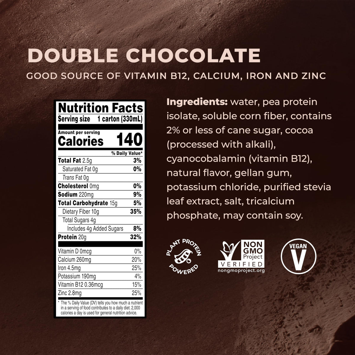 Double Chocolate Vegan Protein Shake 11 Fl Oz Pack of 12 L4552