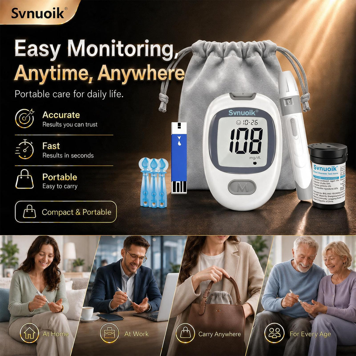 Blood Glucose Monitor Kit with 100 Strips & Lancets W183