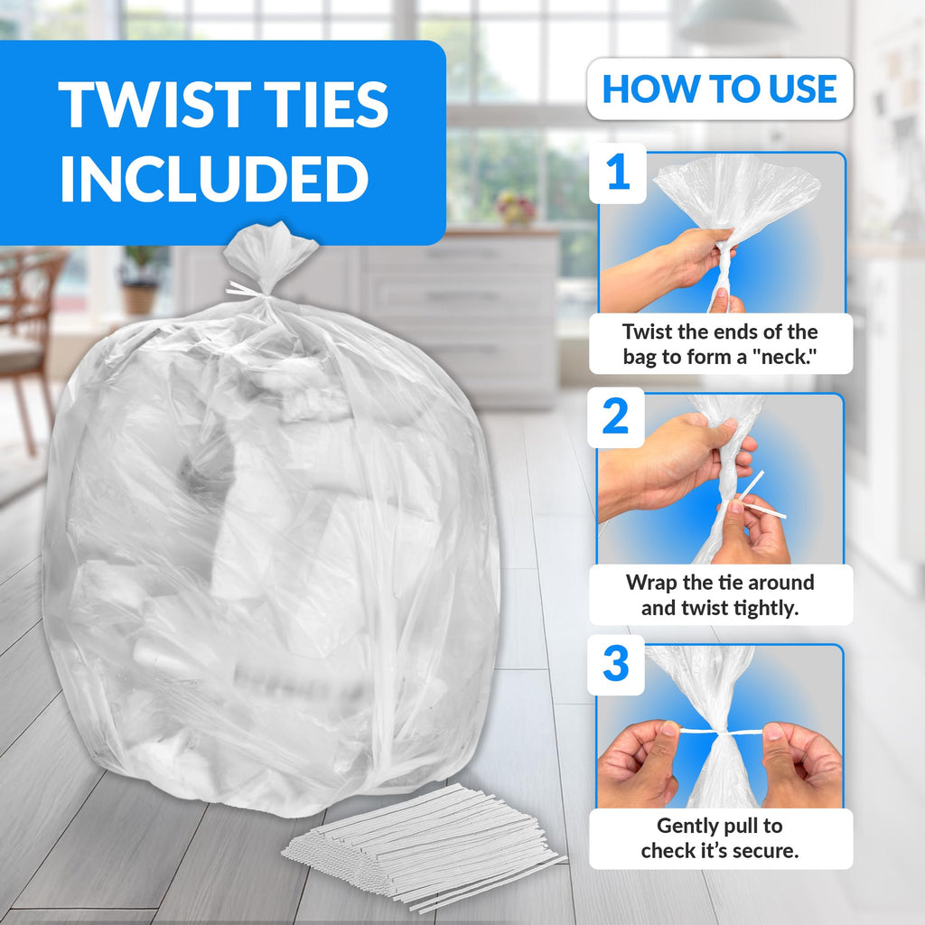 55-60 Gallon Heavy Duty Clear Trash Bags with Ties G945