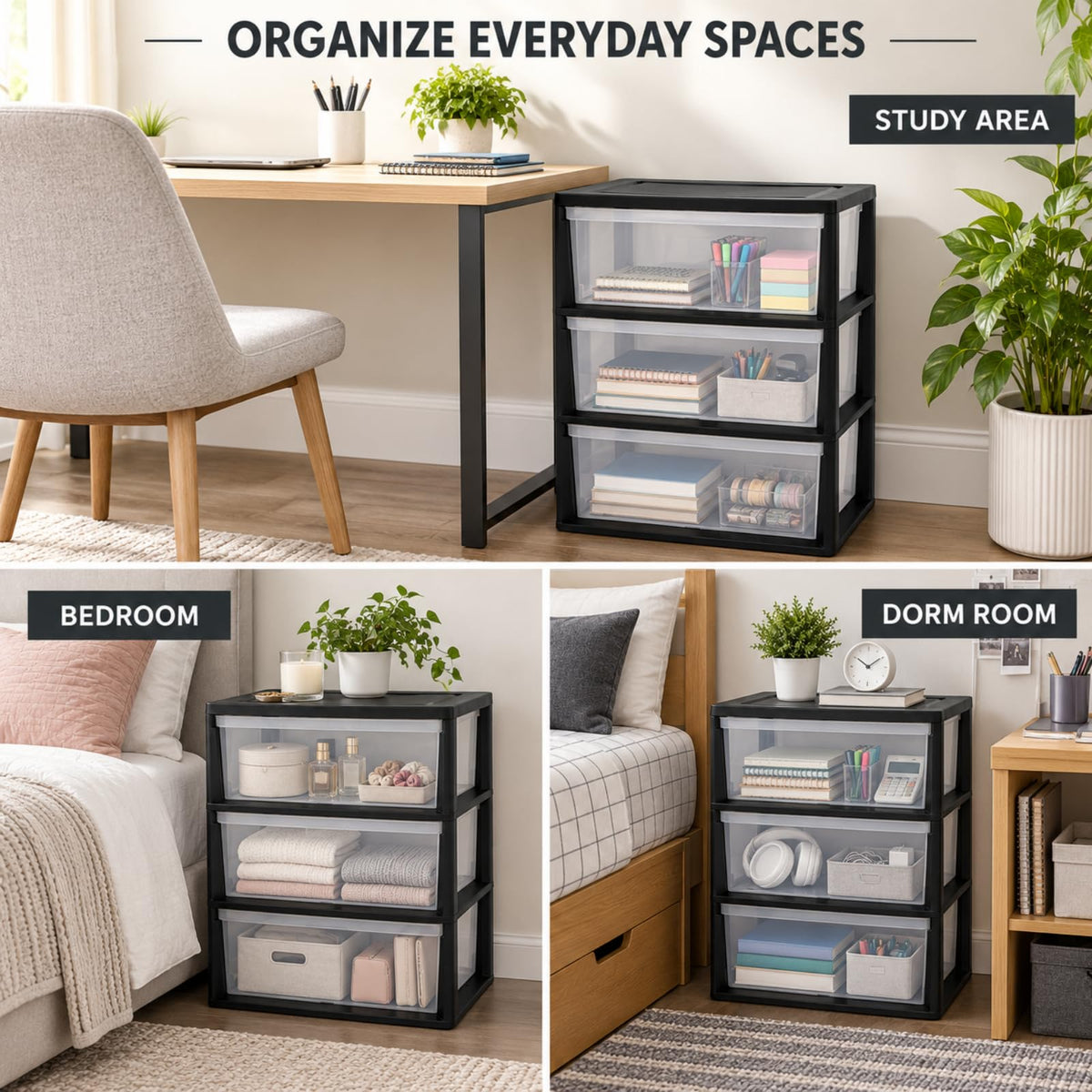 3 Drawer Clear Plastic Storage Cart H58244