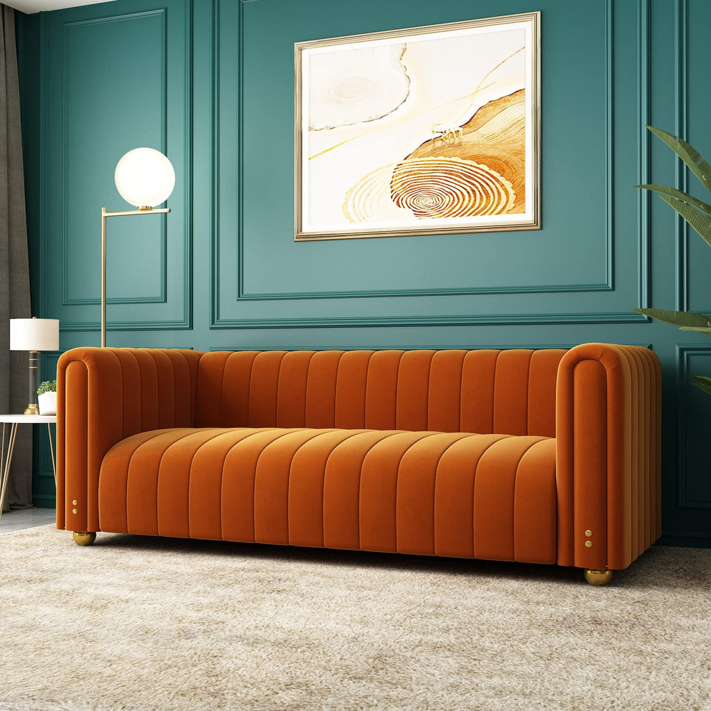 Orange Velvet Tufted 3-Seater Sofa N51388