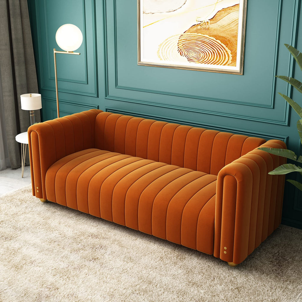Orange Velvet Tufted 3-Seater Sofa N51388