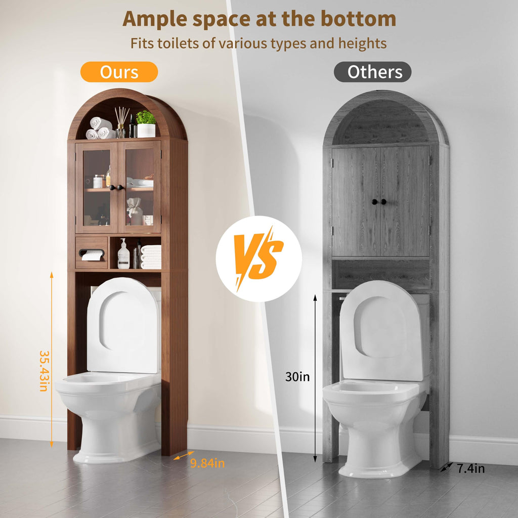 Arched Over the Toilet Storage Cabinet with Tempered Glass Doors G684
