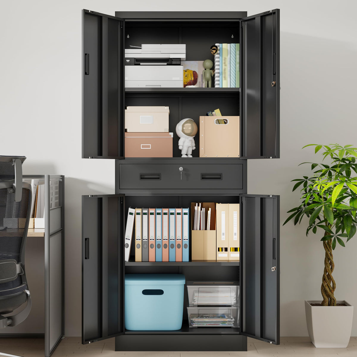 Metal Locking Storage Cabinet with Adjustable Shelves and 1 Drawer T603125