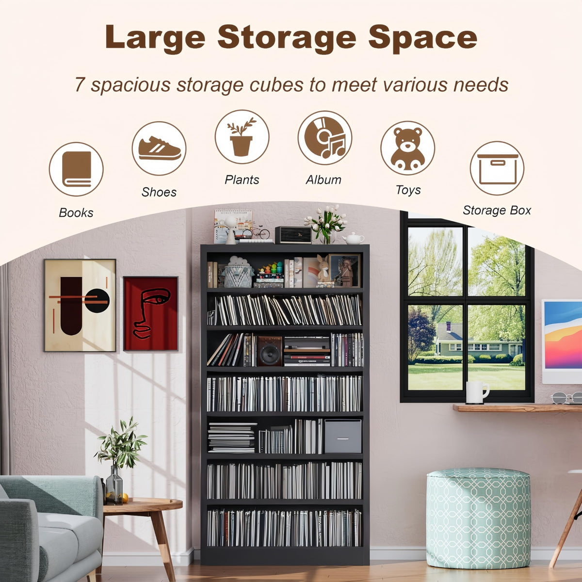 55" Metal Media Storage Cabinet with 6 Adjustable Shelves U637250