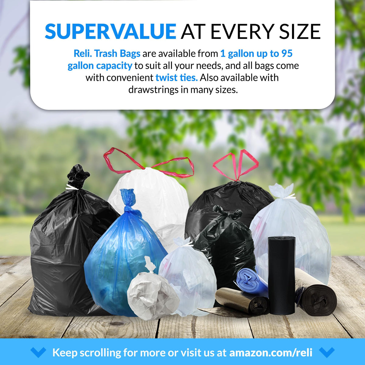 55-60 Gallon Heavy Duty Clear Trash Bags with Ties G945