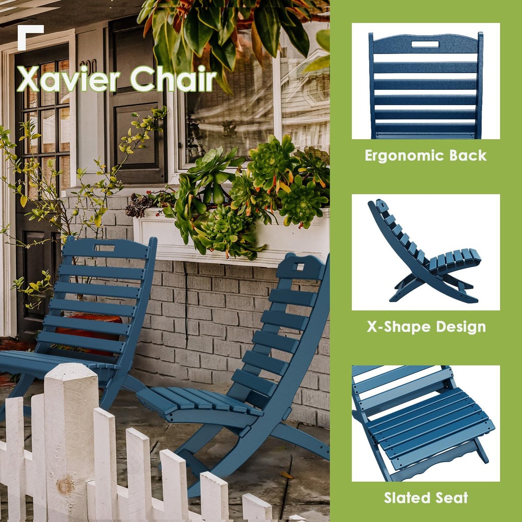 Blue HDPE Plastic Folding Adirondack Chairs Set of 2 O29672