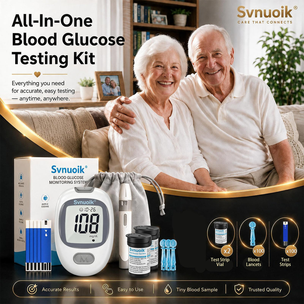 Blood Glucose Monitor Kit with 100 Strips & Lancets W183