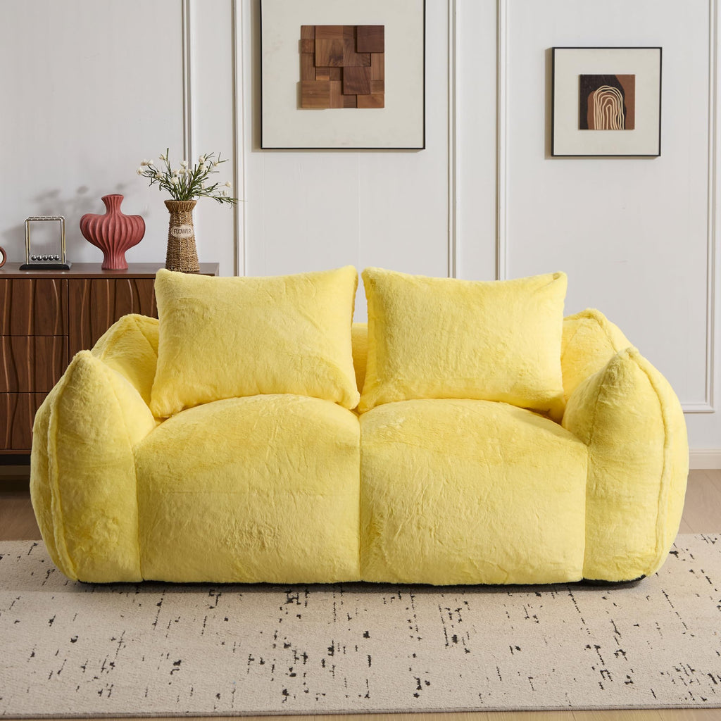 Oversized Yellow Fluffy Loveseat with Pillows Y210662