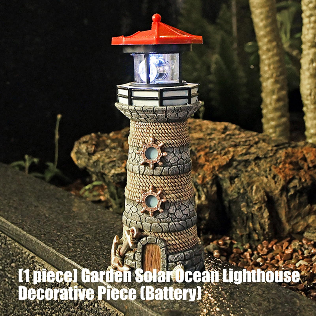 Solar Powered Resin Lighthouse Ornament Y22578