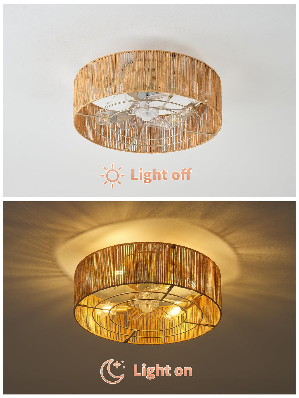 20" Rattan Ceiling Fan with Lights C8704