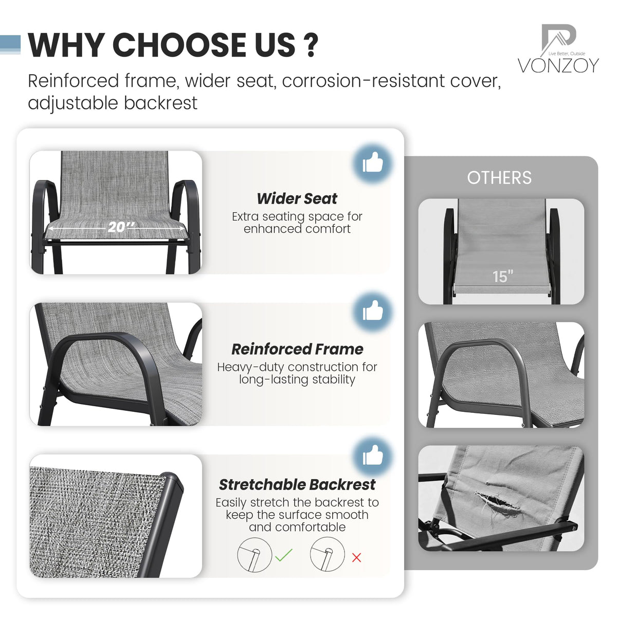 Light Gray Stacking Patio Dining Chairs Set of 8 L171256