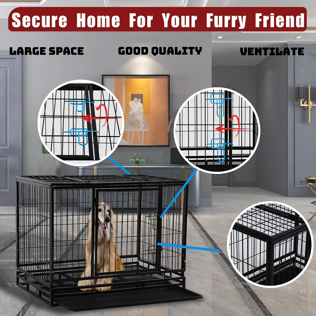 48 inch Heavy Duty Foldable Dog Crate with Lockable Wheels O6147