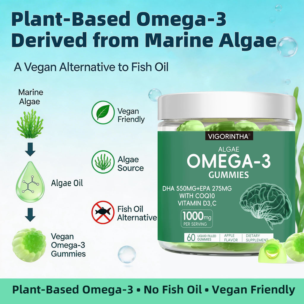 Vegan Omega-3 Algae Oil Softgels with DHA & EPA, 120 Softgels N430