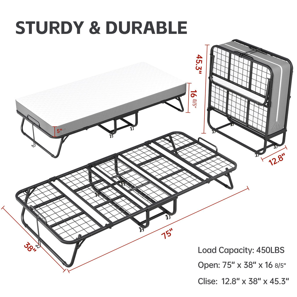 Folding Bed with 5-inch Memory Foam Mattress Y549820