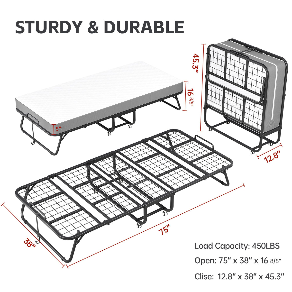 Folding Bed with 5-inch Memory Foam Mattress Y549820