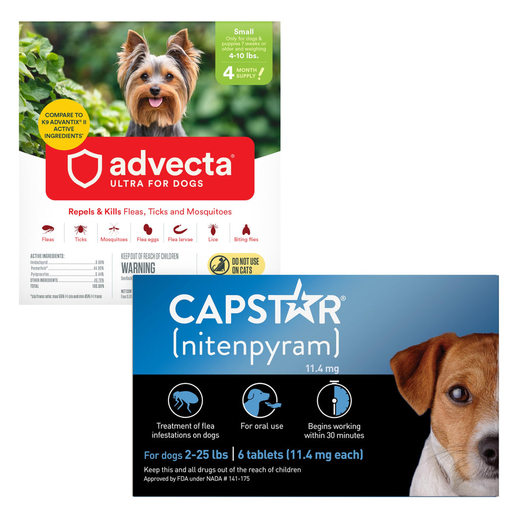 Flea and Tick Prevention for Small Dogs 4-10 lbs (4 Doses) + Flea Treatment for Dogs 2-25 lbs (6 Doses) Bundle I283564