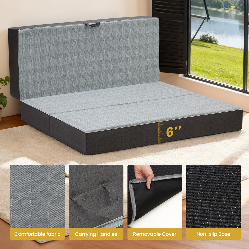 Queen Size 6 Inch Memory Foam Tri Folding Mattress E94821