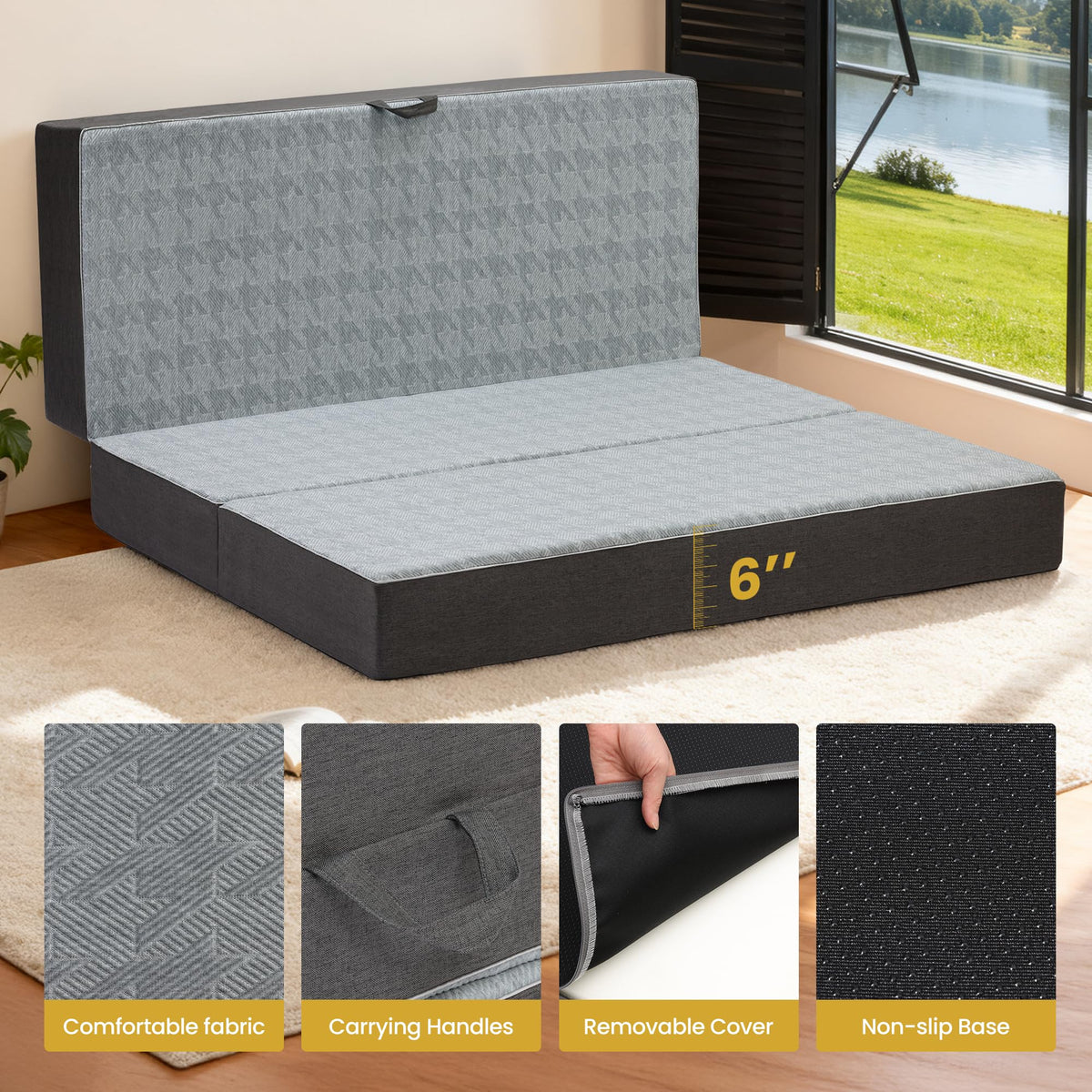 Queen Size 6 Inch Memory Foam Tri Folding Mattress E94821