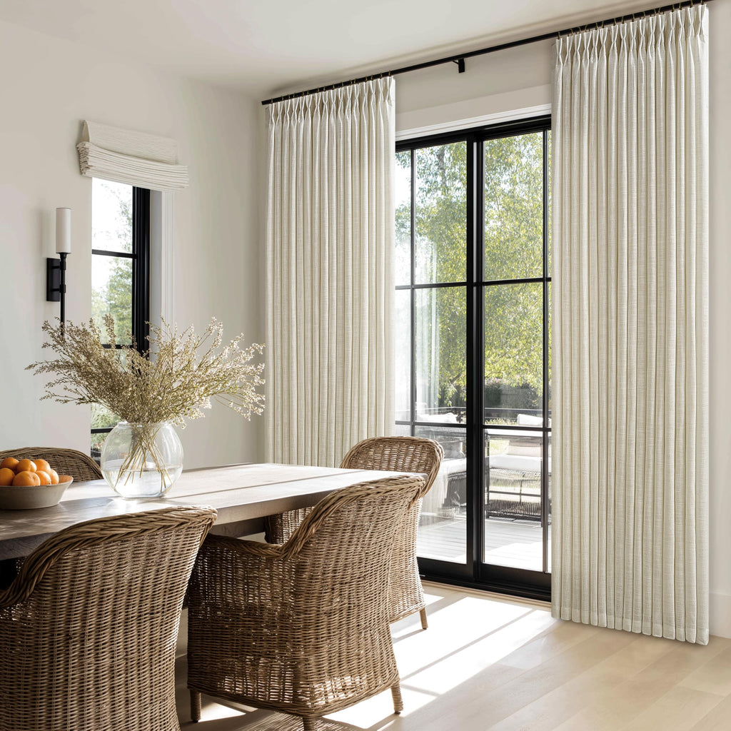 Beige Linen Pleated Light Filtering Curtains H83816