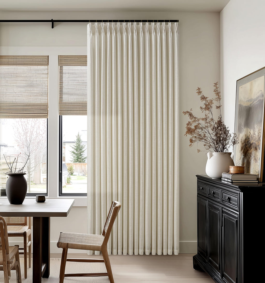 Beige Linen Pleated Light Filtering Curtains H83816