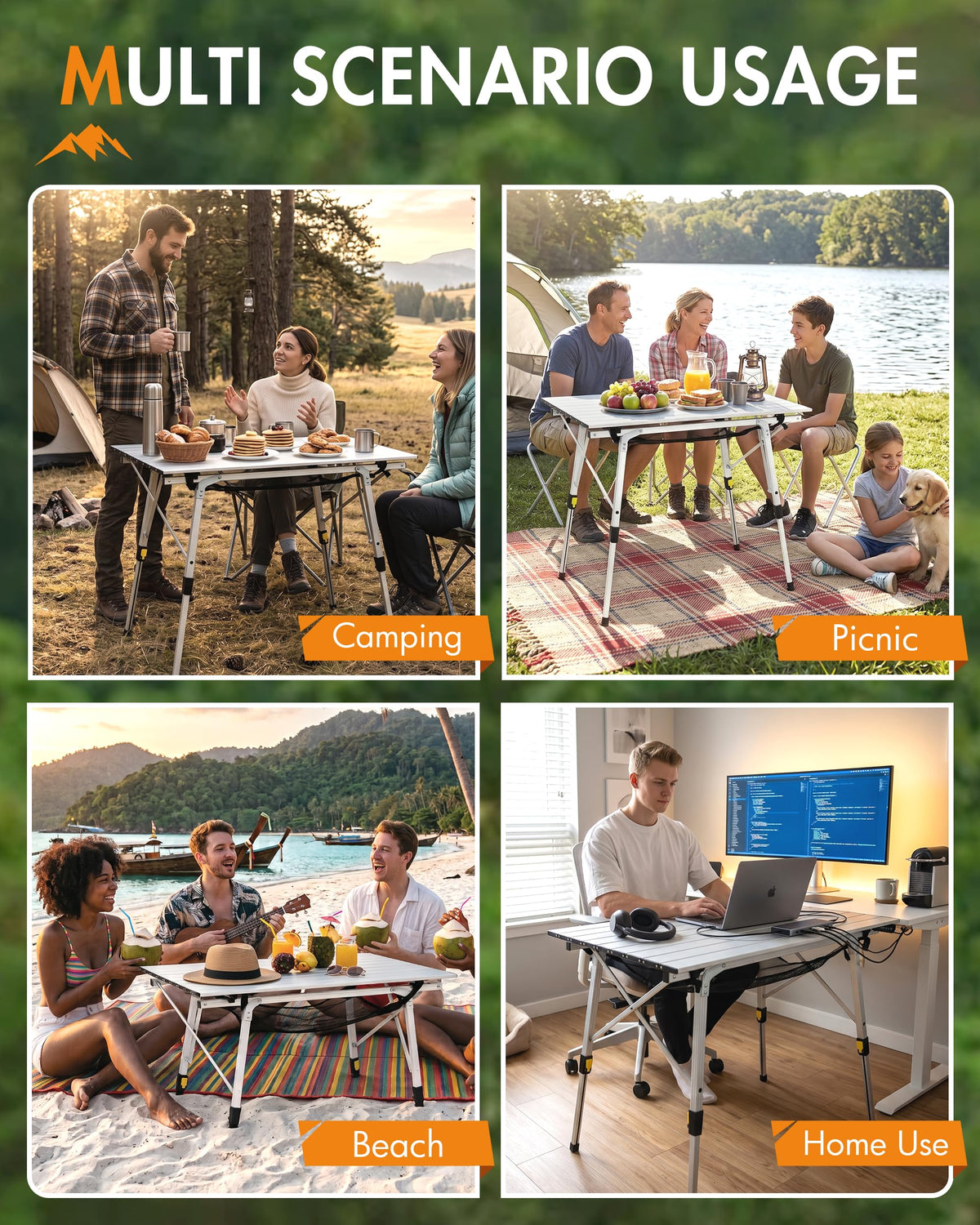 Folding Portable Camping Table with Adjustable Height Aluminum Roll Up Top C726029