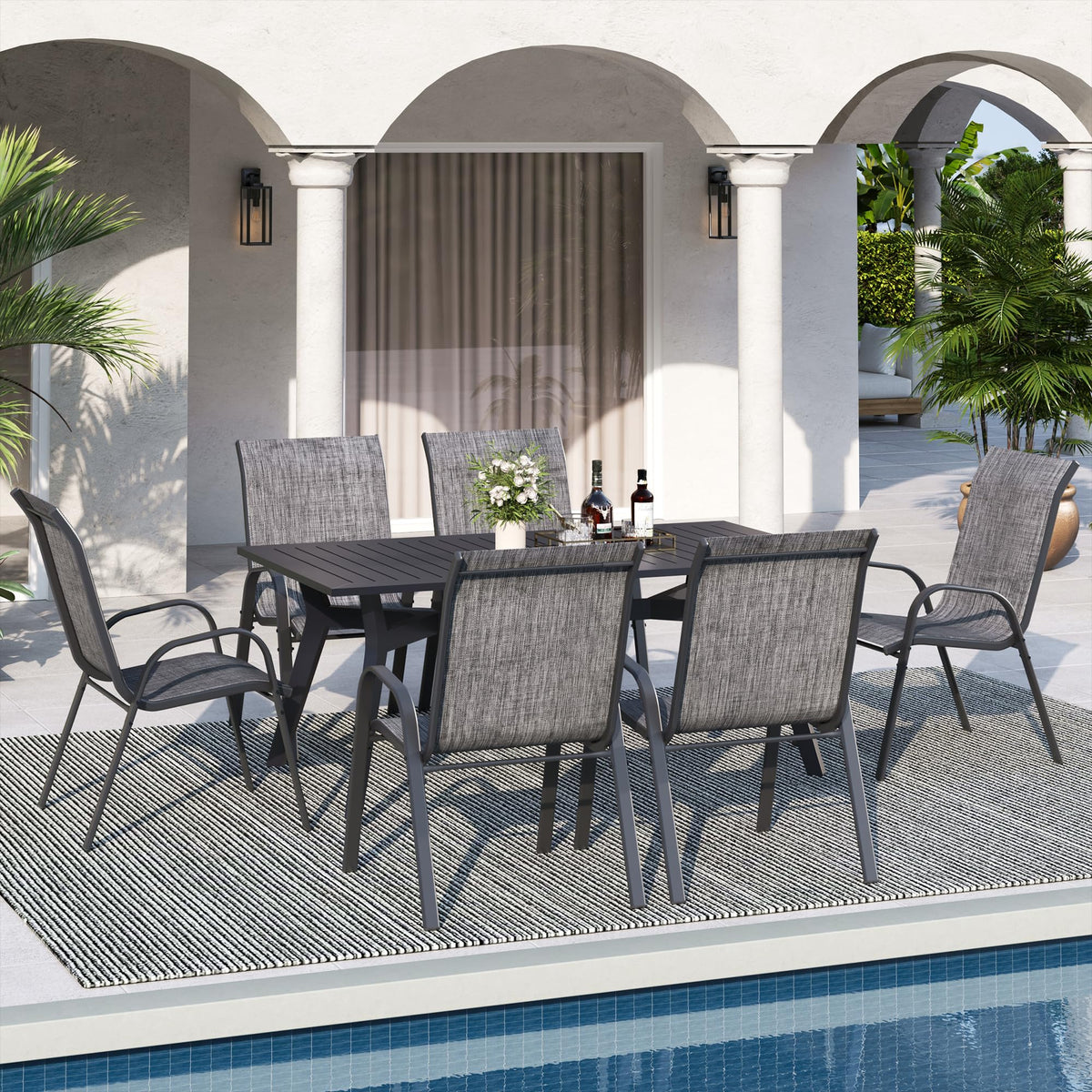 Light Gray Stacking Patio Dining Chairs Set of 8 L171256