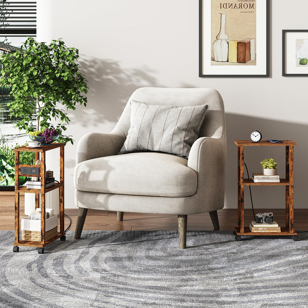 Small Narrow Side Table with Charging Station A441