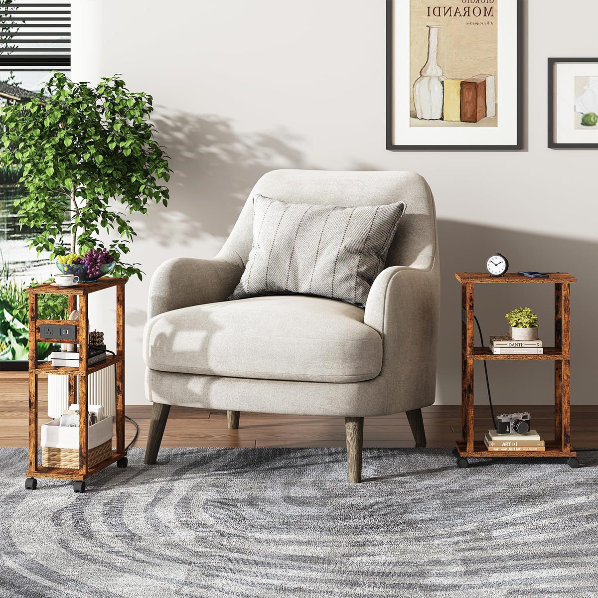 Small Narrow Side Table with Charging Station A441