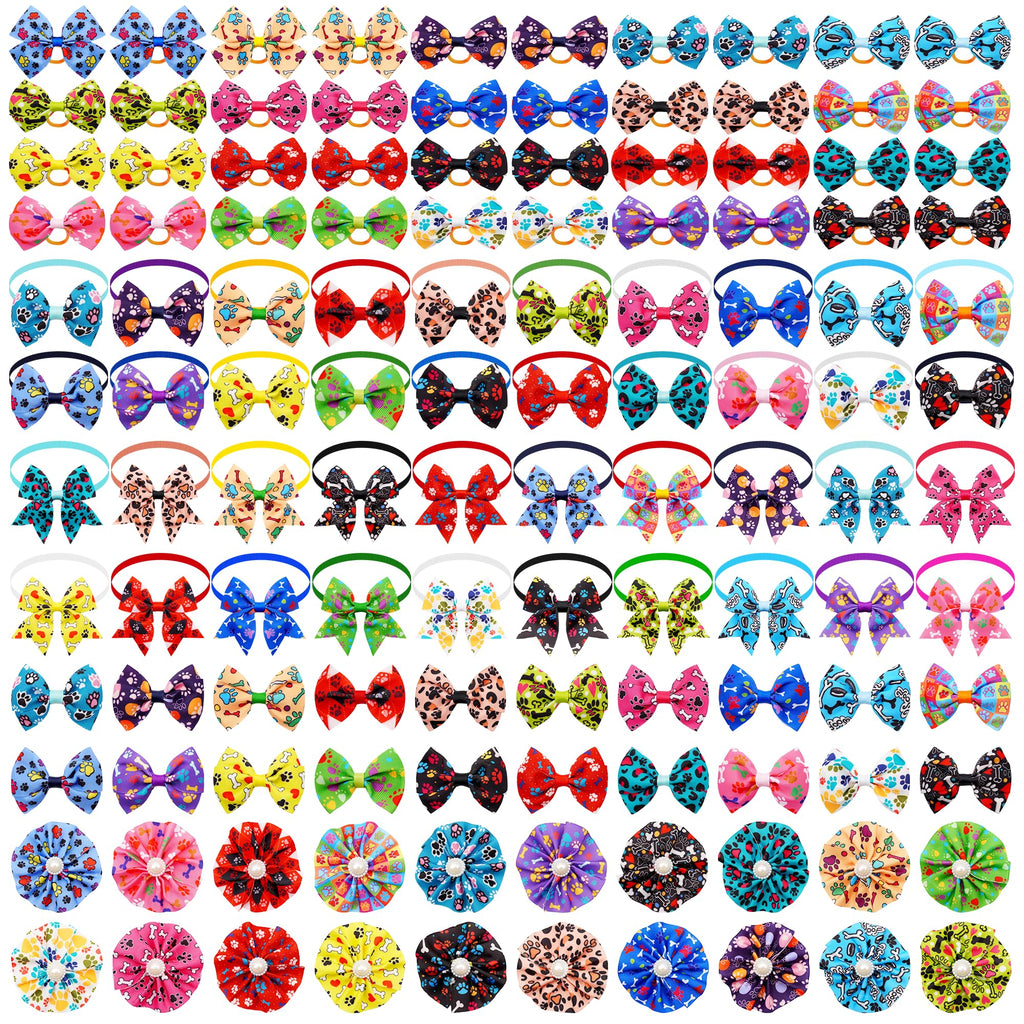 120PCS Dog Bows Collar Flowers and Bowties Grooming Accessories K750
