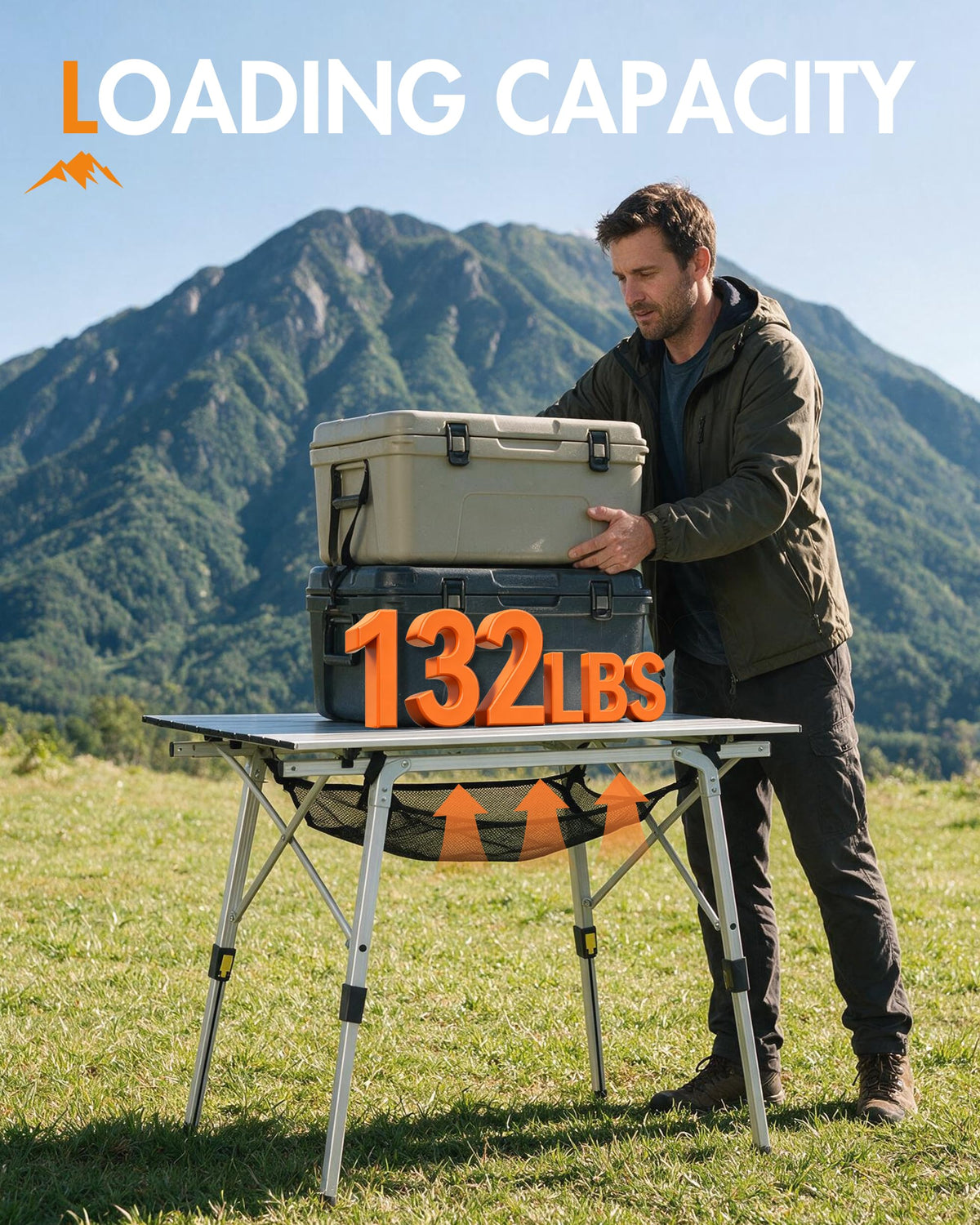 Folding Portable Camping Table with Adjustable Height Aluminum Roll Up Top C726029
