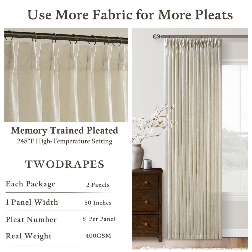 Beige Linen Pleated Light Filtering Curtains H83816