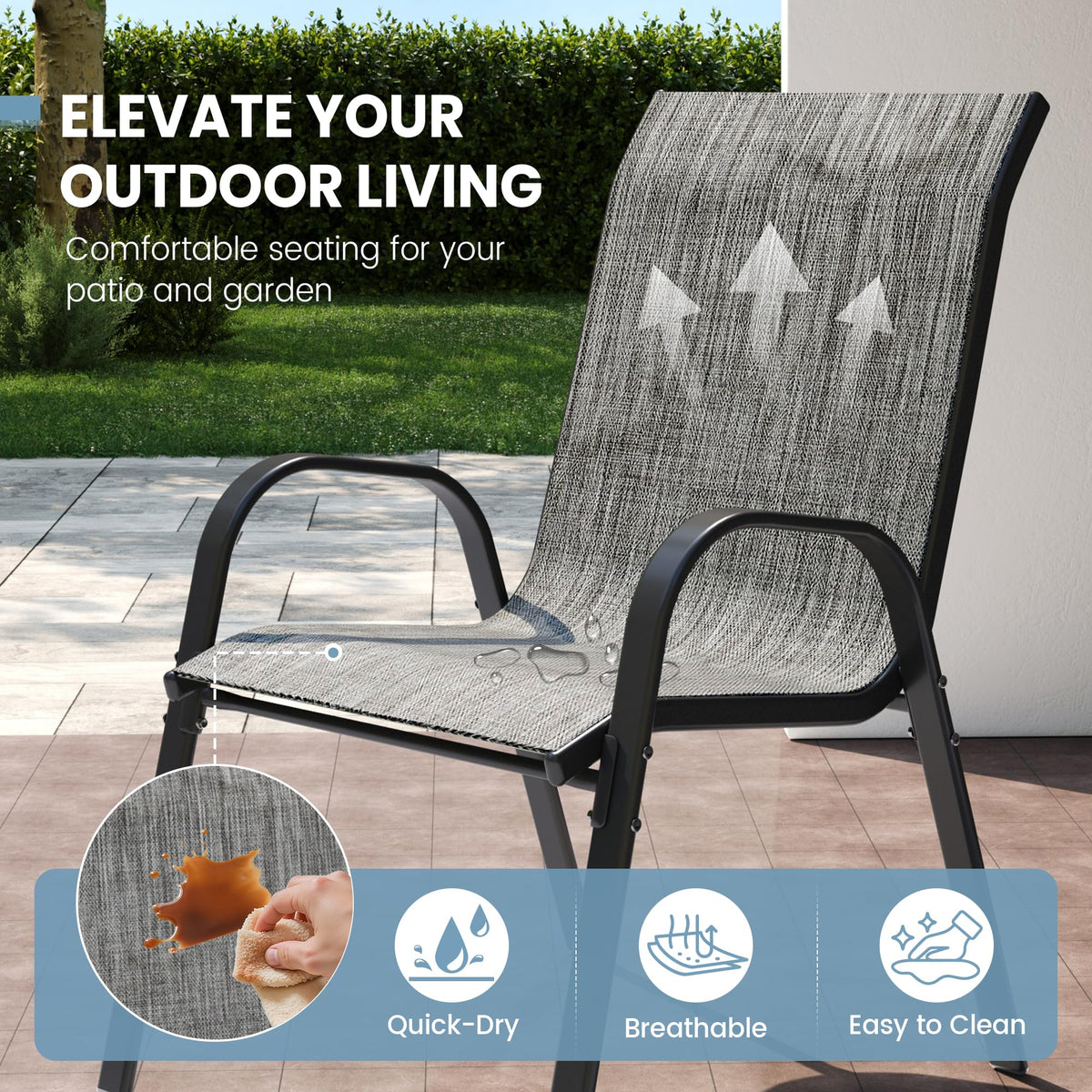 Light Gray Stacking Patio Dining Chairs Set of 8 L171256