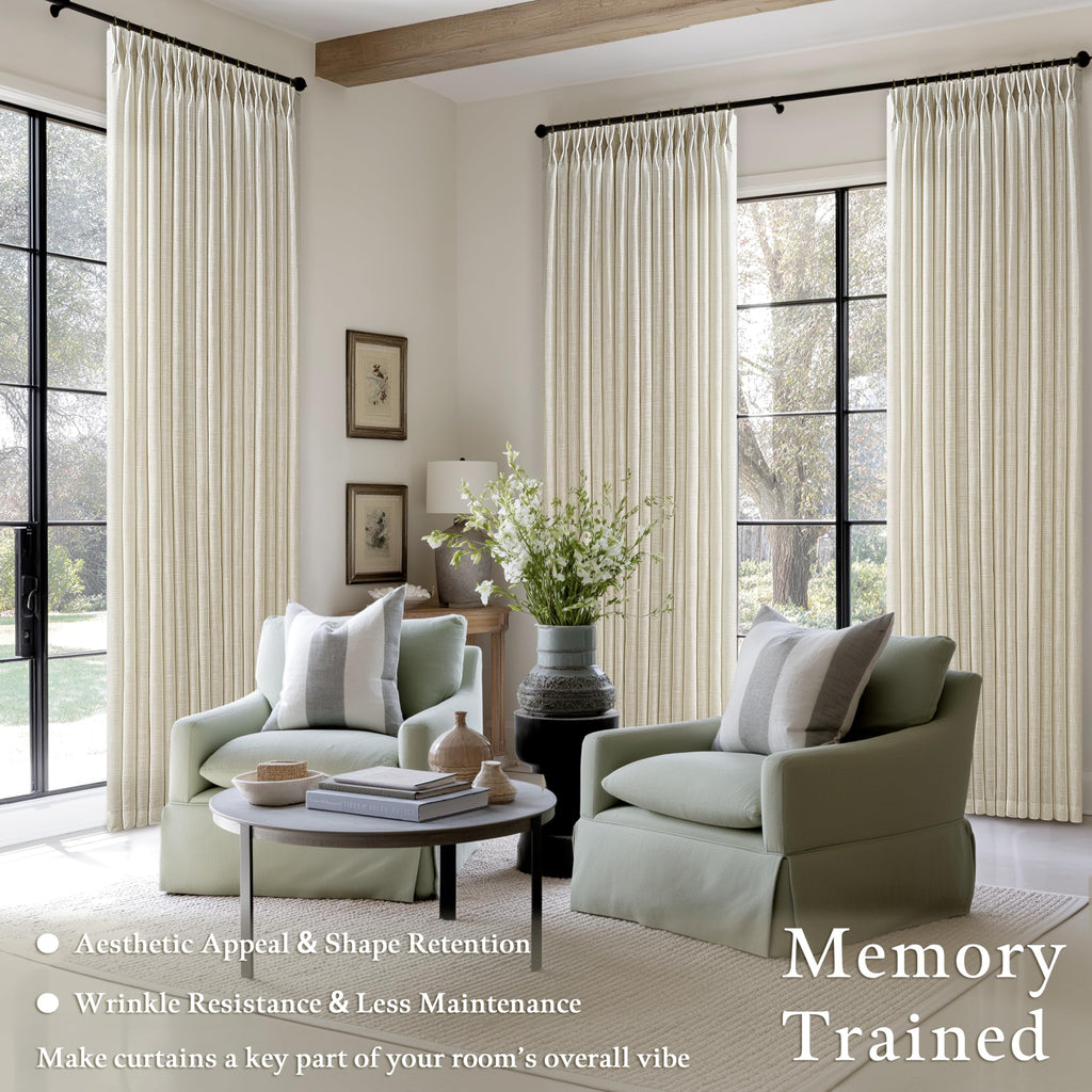 Beige Linen Pleated Light Filtering Curtains H83816