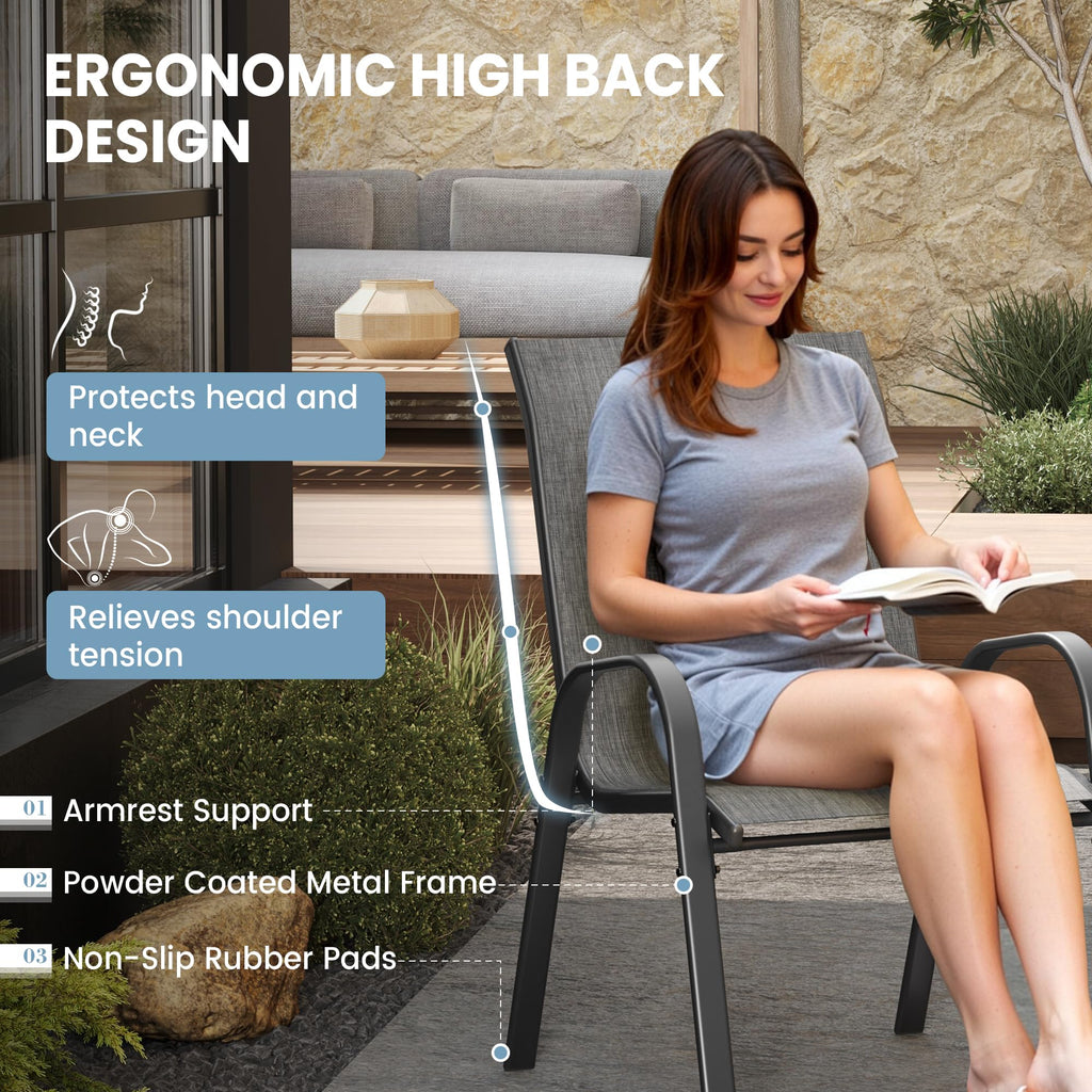 Light Gray Stacking Patio Dining Chairs Set of 8 L171256