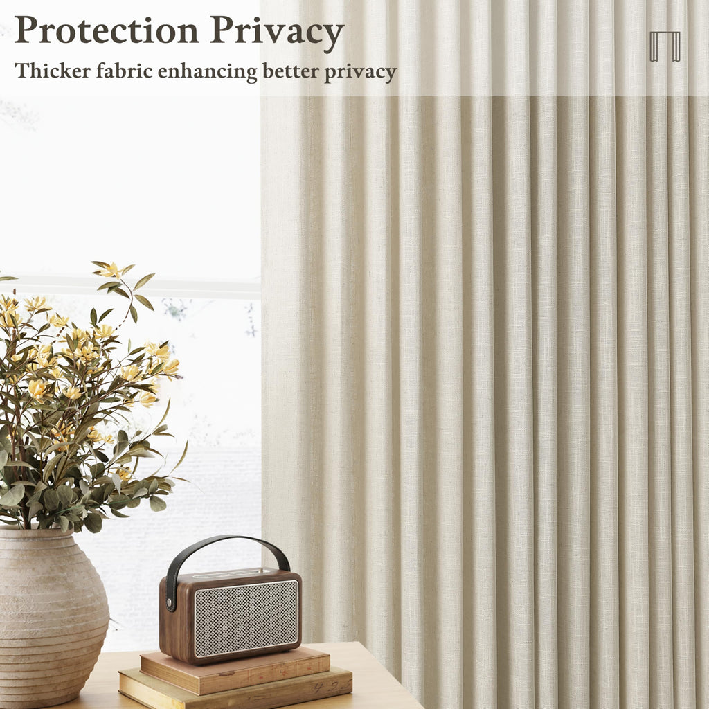 Beige Linen Pleated Light Filtering Curtains H83816
